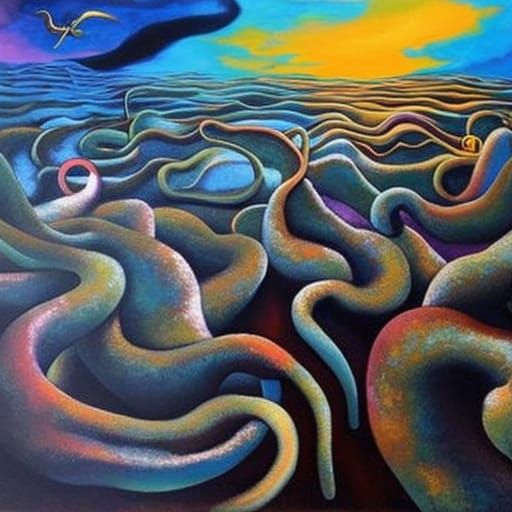 Octopus Counts Backwards: Surreal Chiaroscuro Painting