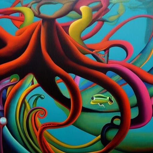 Surreal Colorful Octopus Language Painting