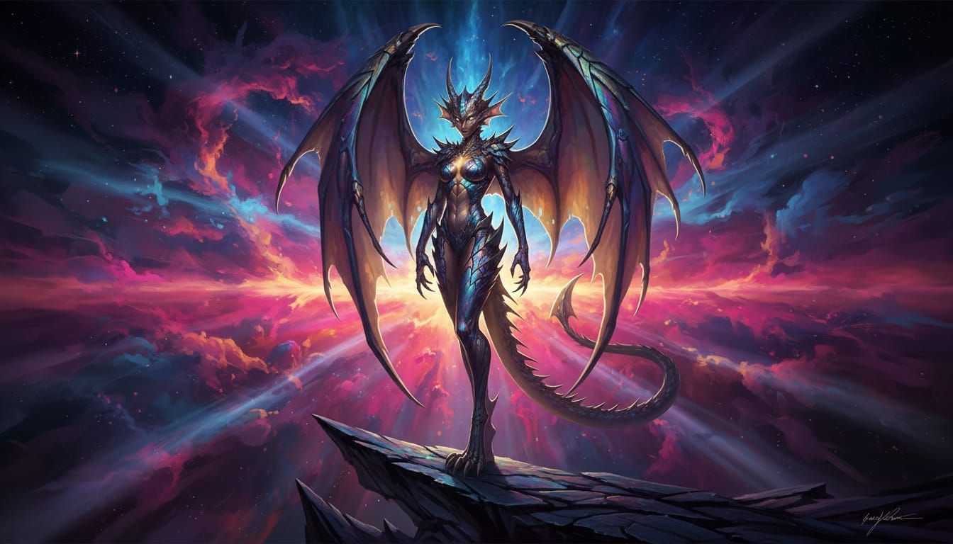 Draconic Wyvern Girl in Nebula