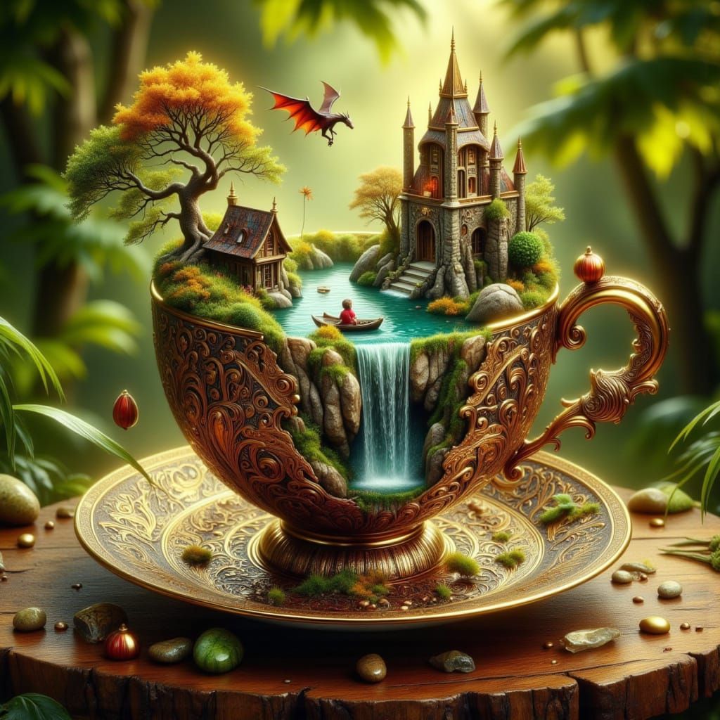 miniature fantasy in a teacup