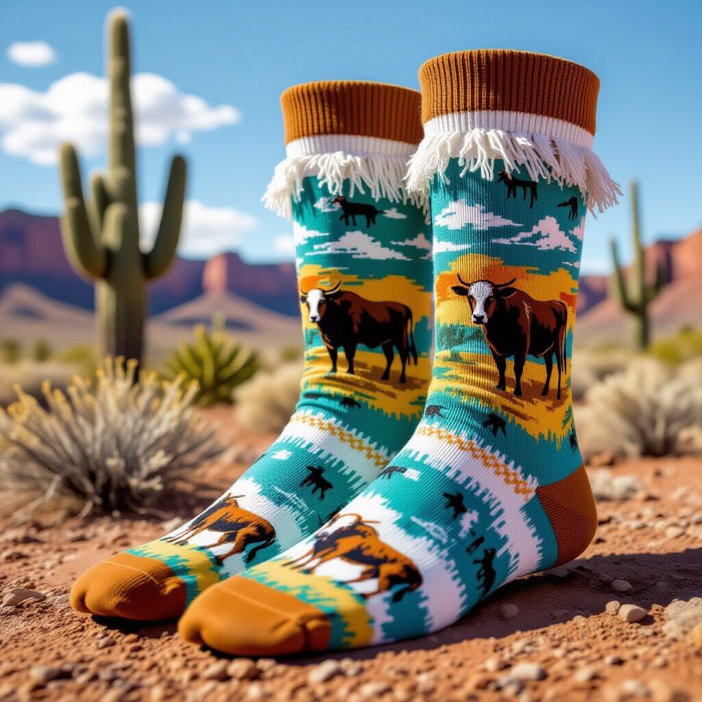 Western Roping Scene Socks in Desert Landscape