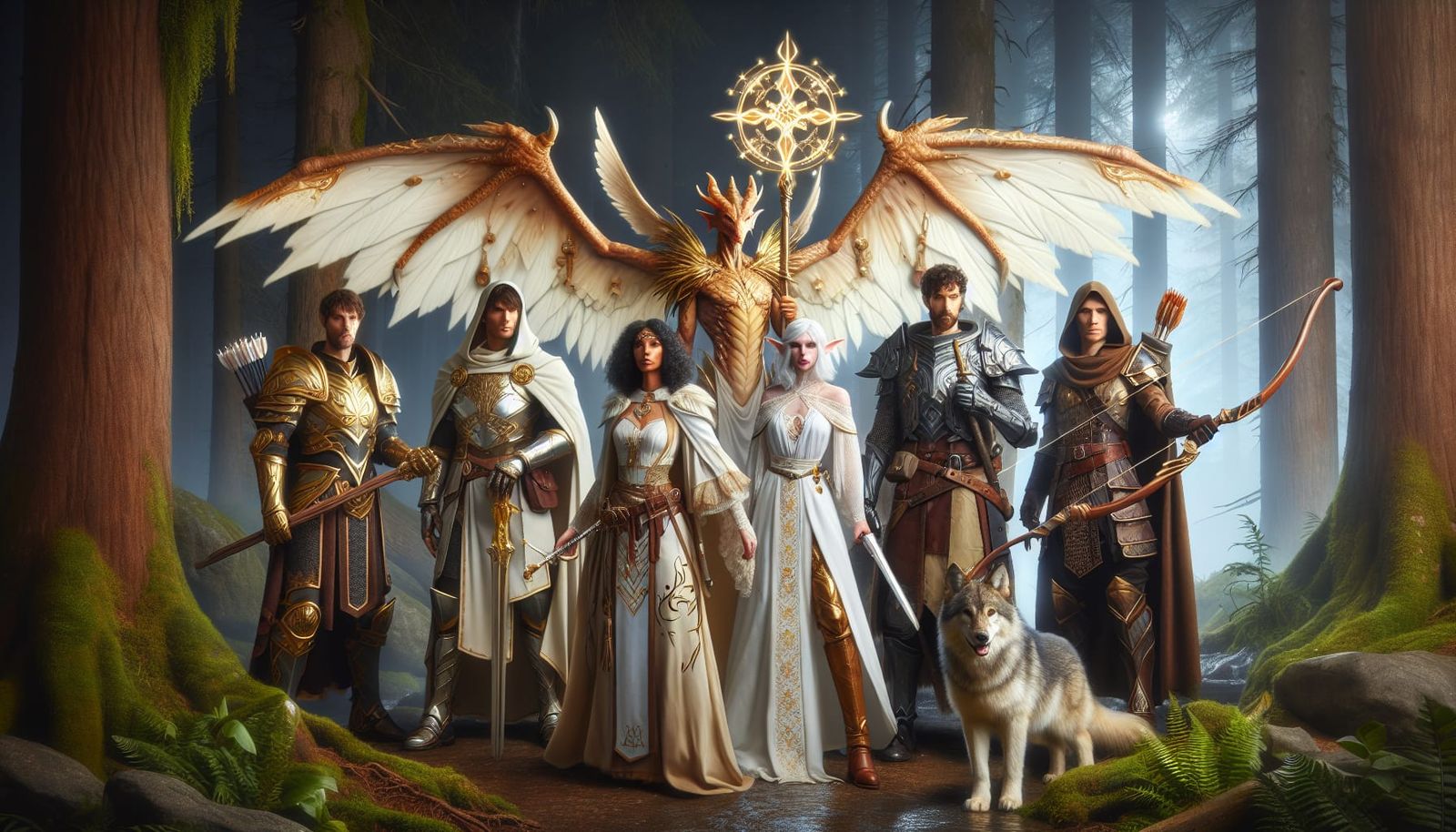 Fantasy Adventurers Assembled in Mystical Forest