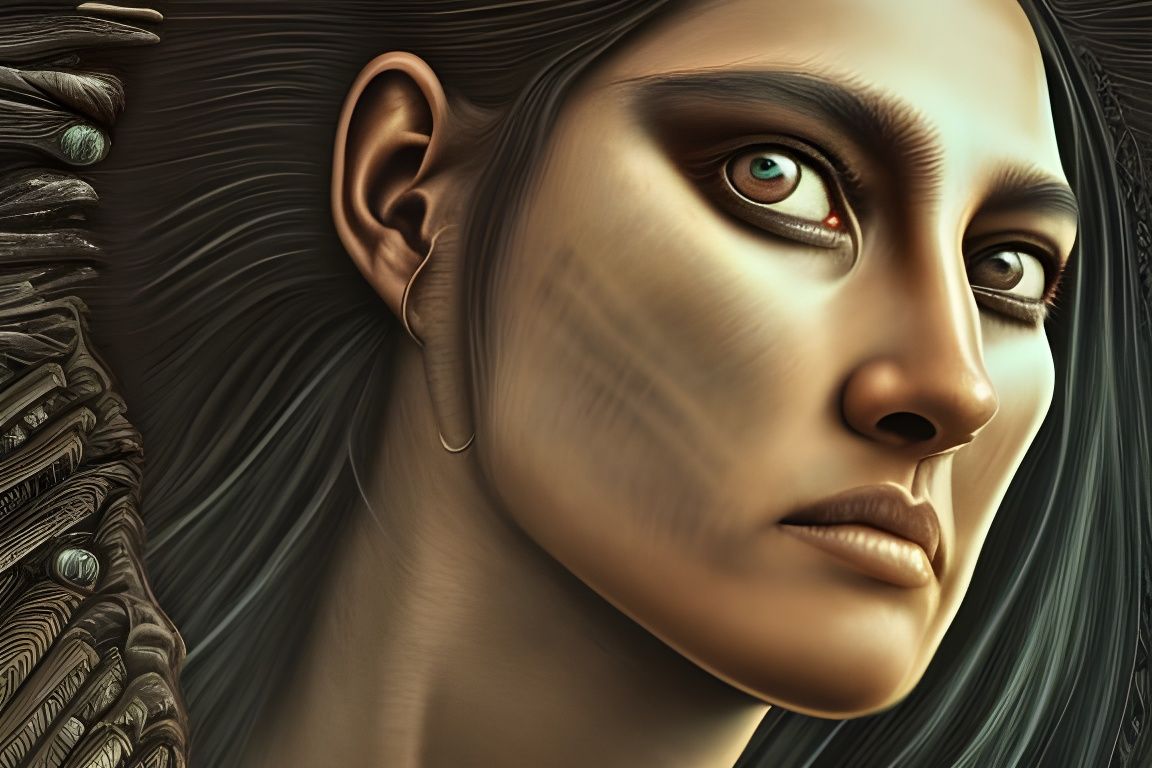 Native American Woman on Horse in Hyperrealistic Style