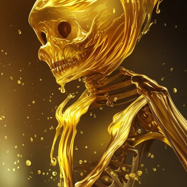 Golden Dripping Skeleton in Art Nouveau Style