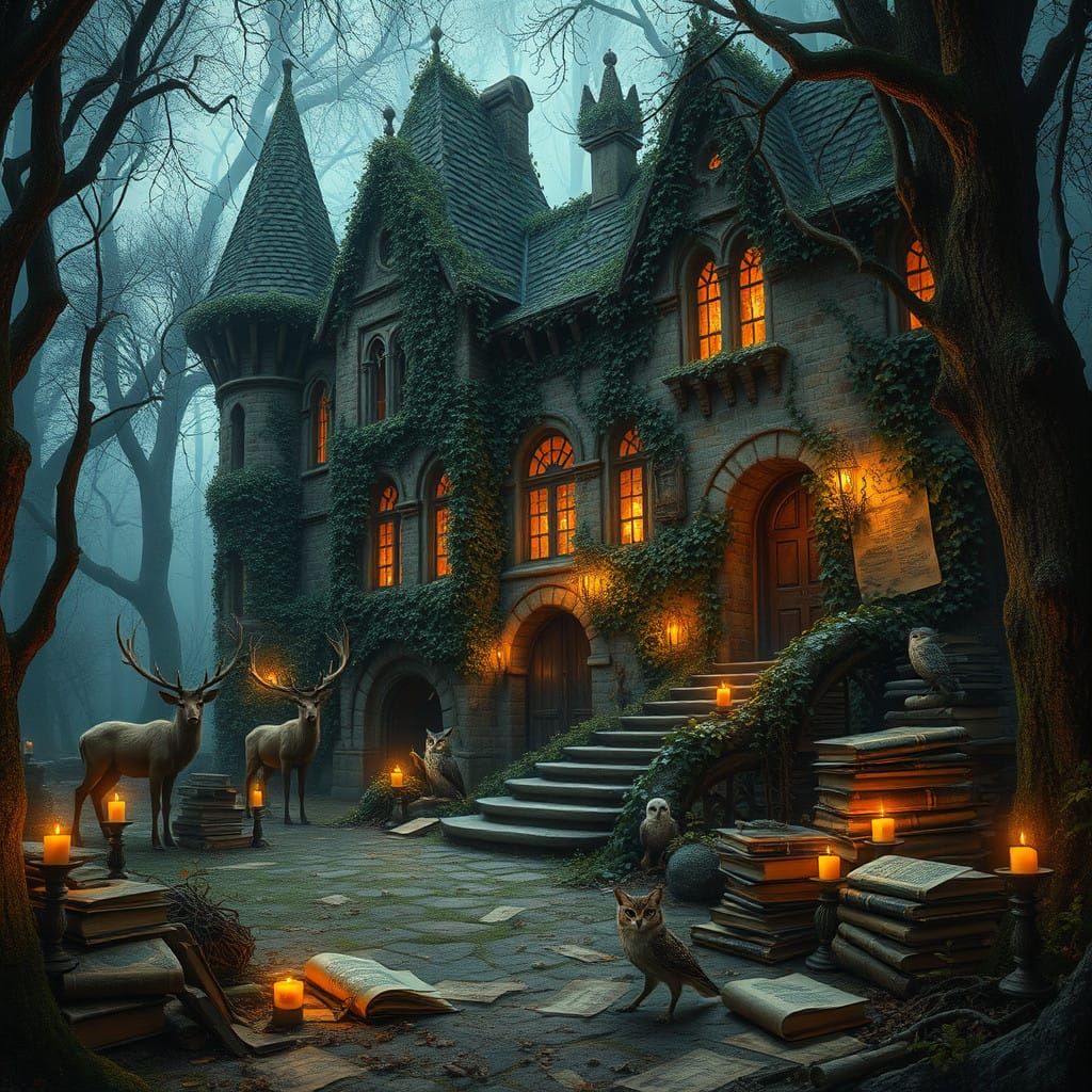 Whimsical Ruins in Enchanted Forest, Masterpiece of Mystique...