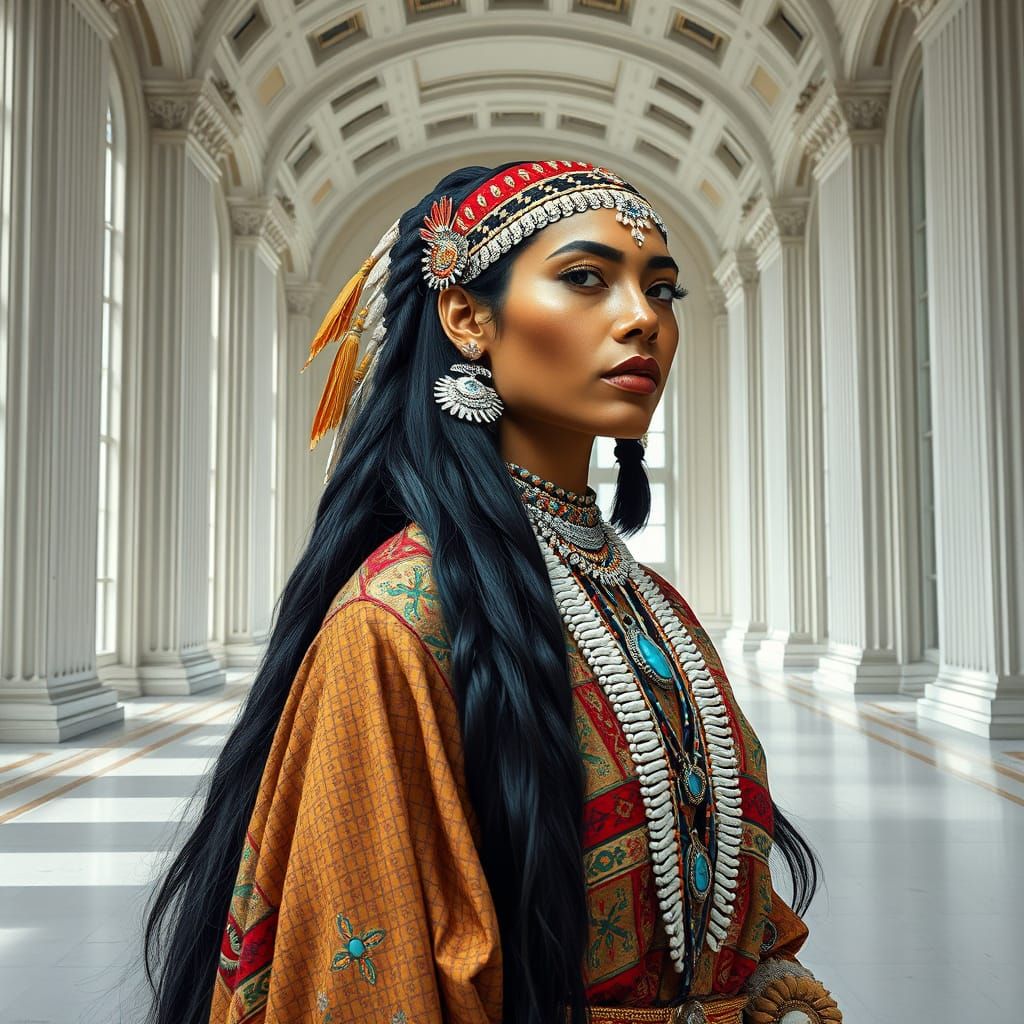 Stunning Native American Woman in Traditional Attire