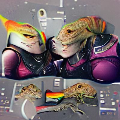 Lesbian Space Lizards Embrace in Deep Space