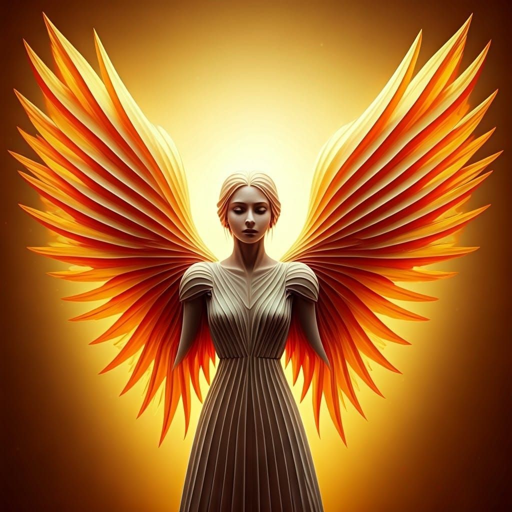 Papercraft Angel with Fire Wings in 8K
