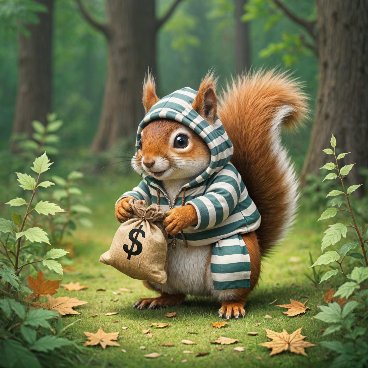 Mischievous Squirrel with Dollar Sign Sack
