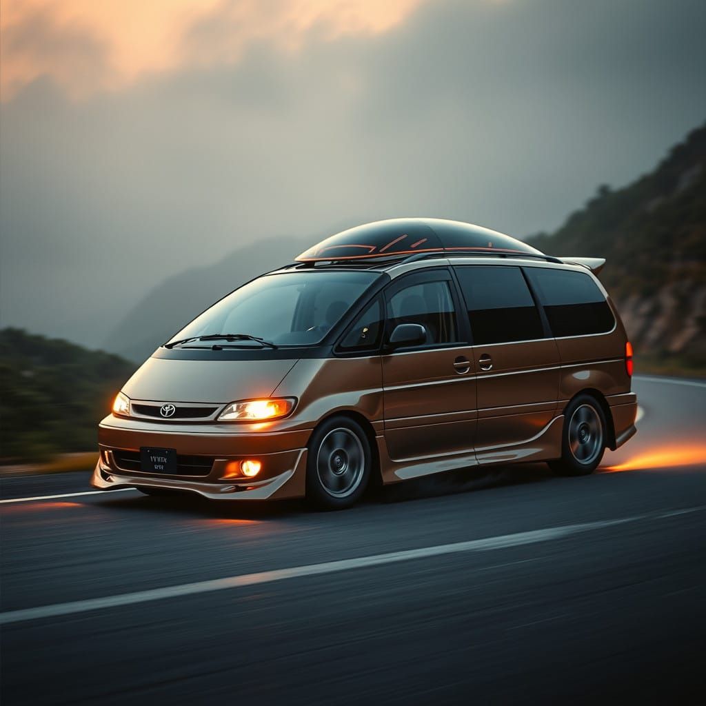 Futuristic 1993 Toyota Previa Supercar Speeds Down Misty Roa...