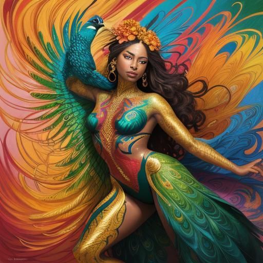 Dragon Peacock Woman in Abstract Expressionism Style