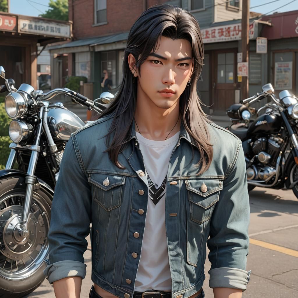 Attractive Man on Motorcycle as 3D Anime Art