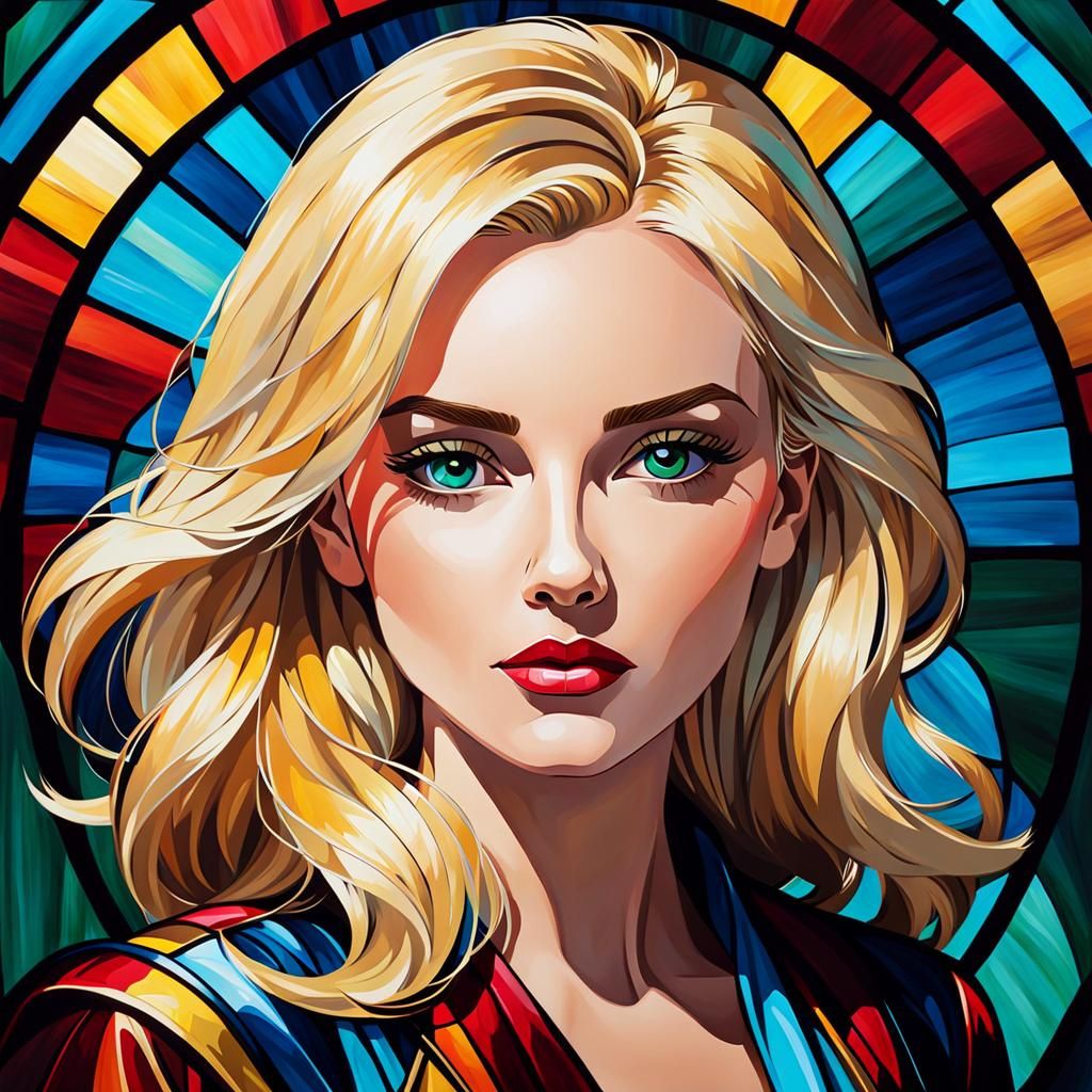 blonde stained glass portrait