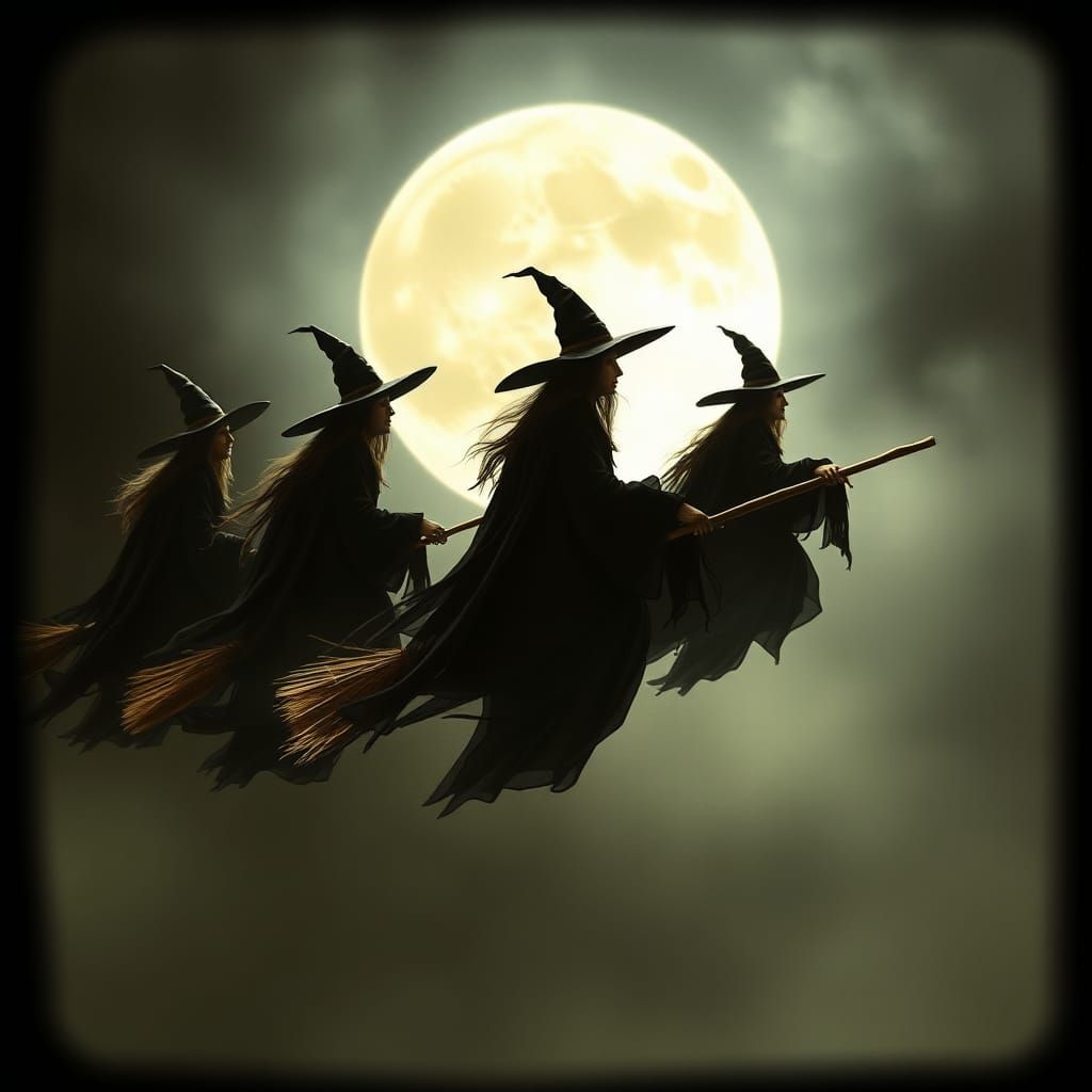 Eerie Witches Flying at Night on Home Video