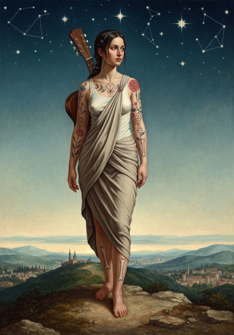 Renaissance Woman with Guitar and City View