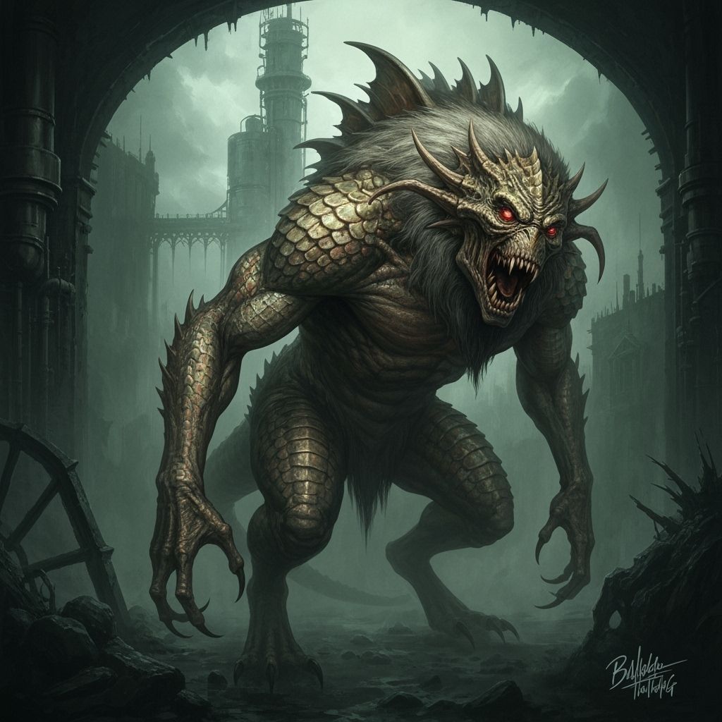 Terrifying Scaled Monster in Dark Fantasy World