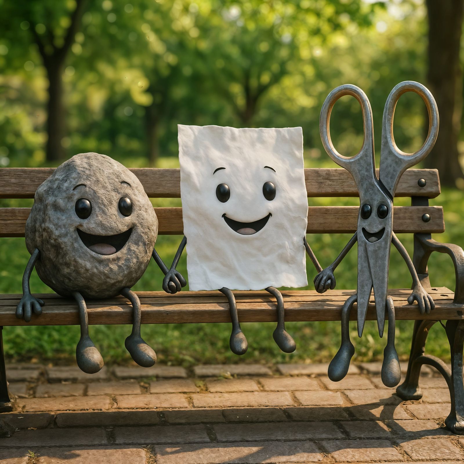 Rock, Paper, Scissors Holding Hands in Park