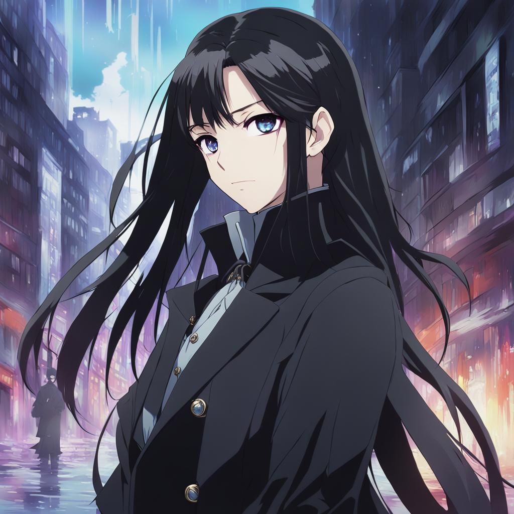 Striking Anime Portrait of Raven-Haired Woman