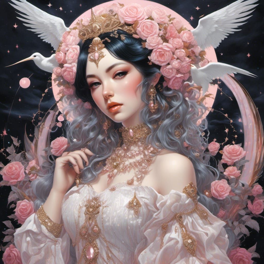 Emo Goth Goddess with Space Buns in Cosmic Style