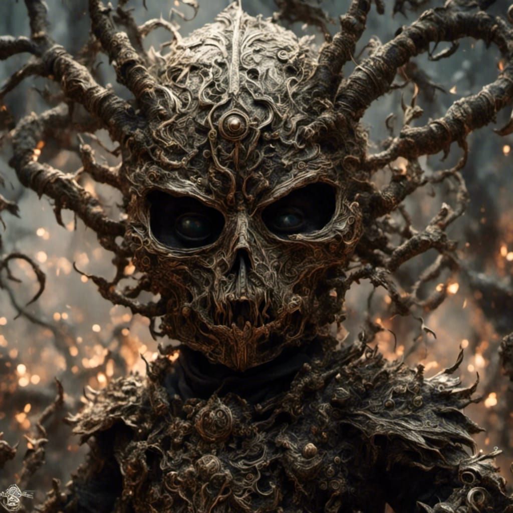 Sinister Masked Figure in Hyperreal Style