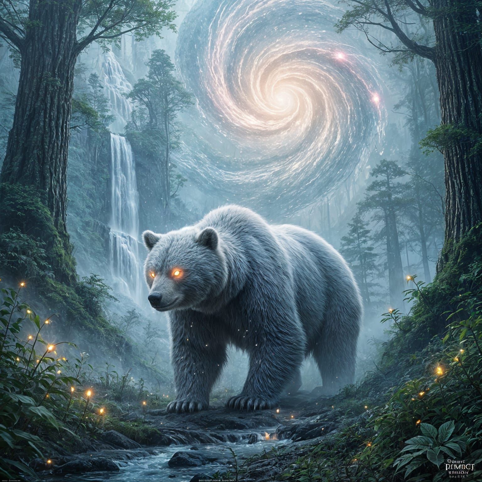 Ethereal Spirit Bear in Enchanted Forest, Matte Painting