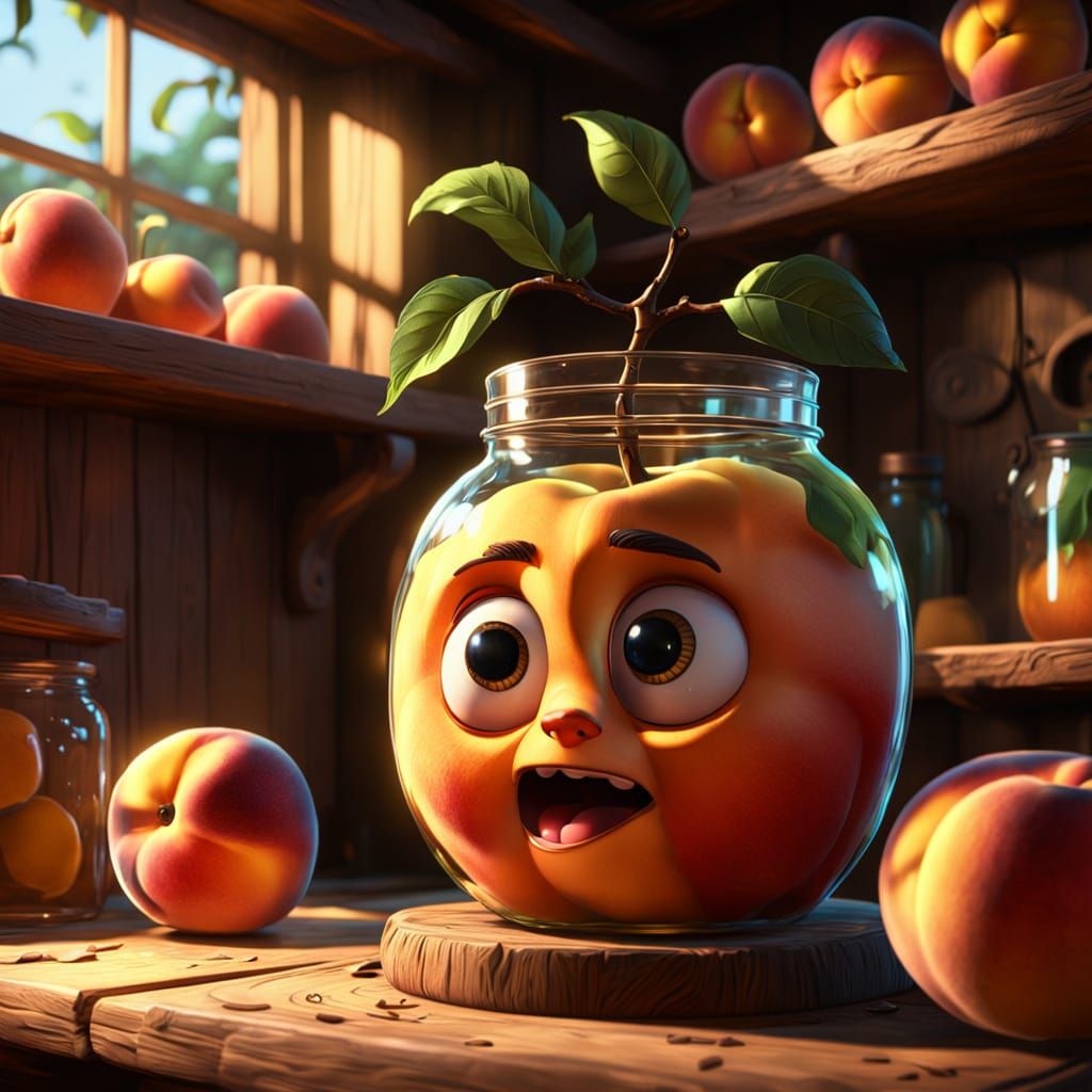 Peach's Horror: A Pixar-Style Kitchen Scene