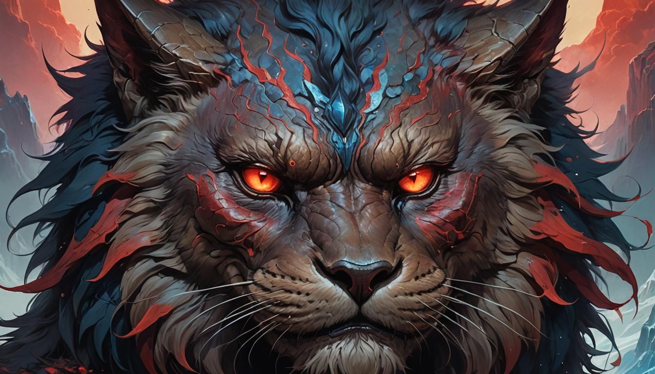 Demonic Titan Cat Over Crimson Lake