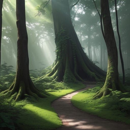 Majestic Ancient Tree in Whimsical Forest Landscape, 3D Anim...