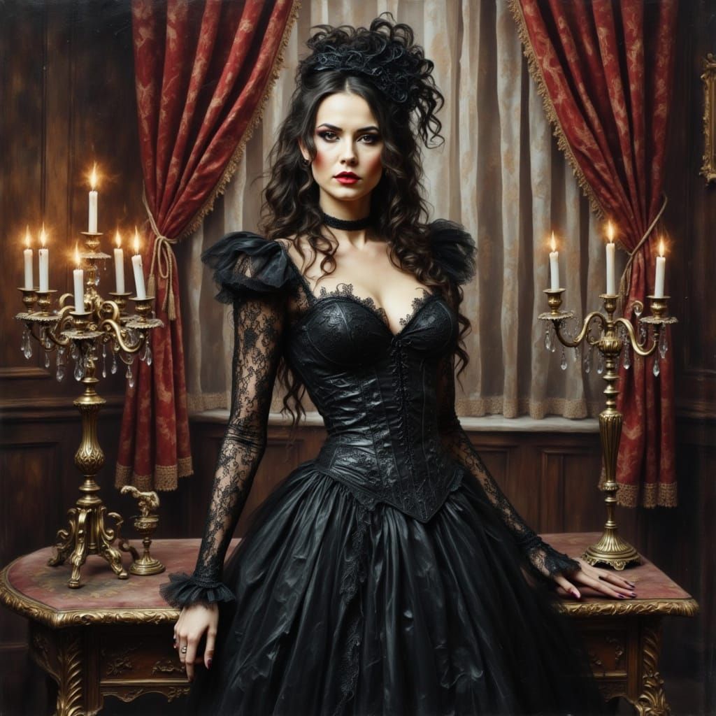 Gothic Vampire Bride in Dark, Ornate Mansion