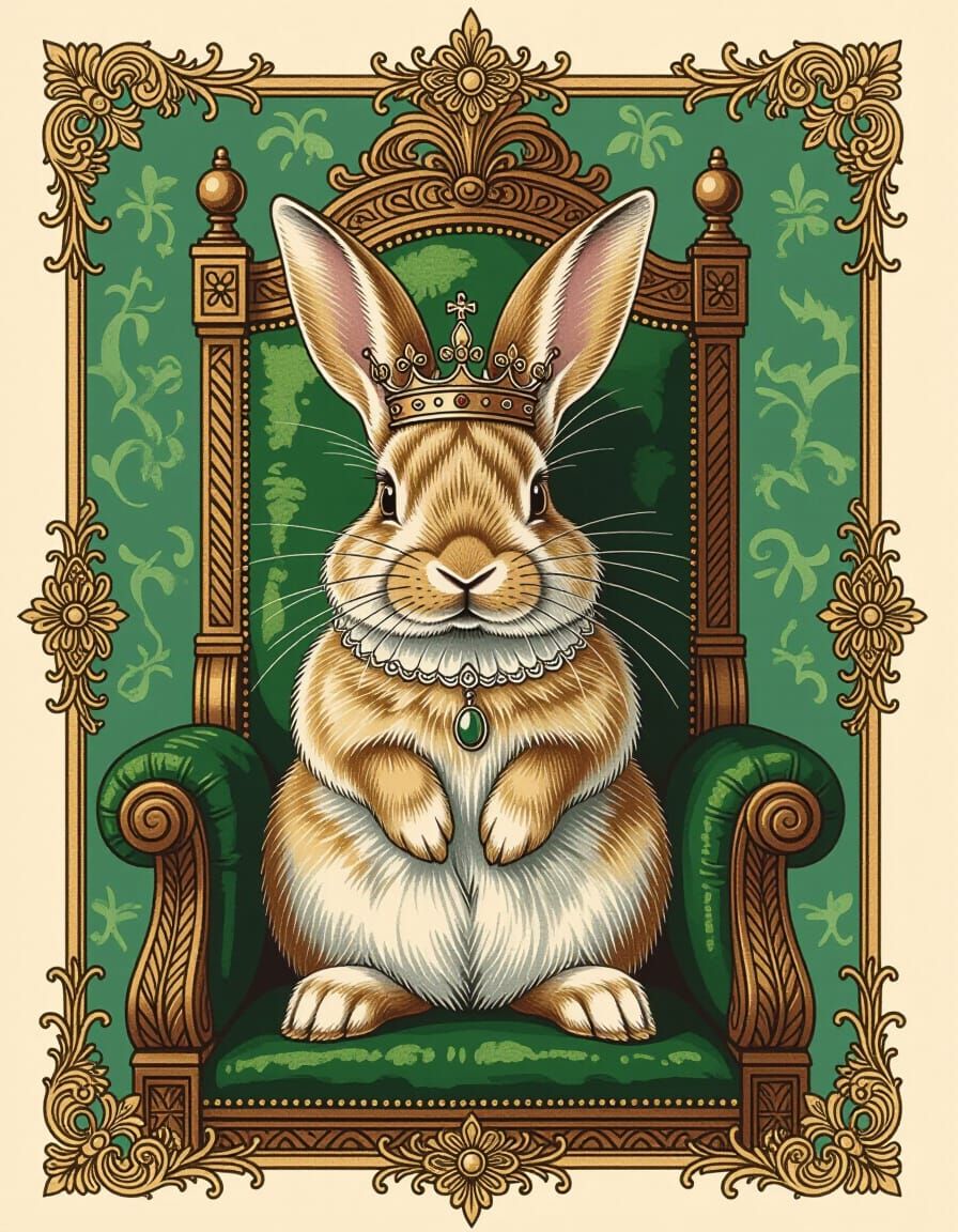 Royal Rabbit King on Throne in Irish Landscape