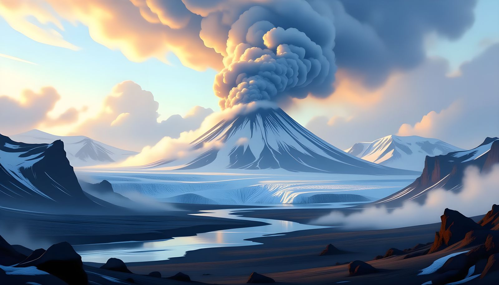 Icelandic Volcano: Smoke, Ice, and Lava