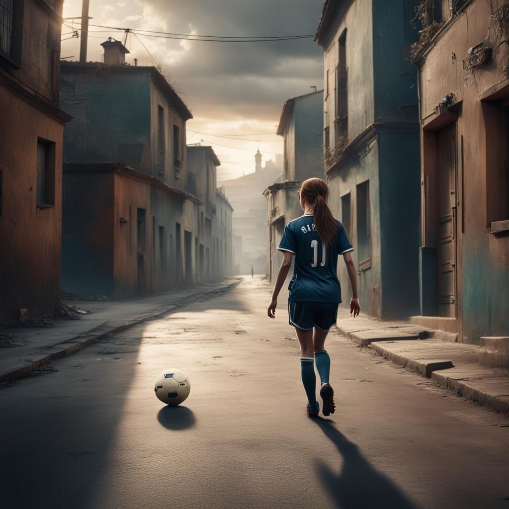 Girl Practices Soccer: Cinematic Digital Matte Painting
