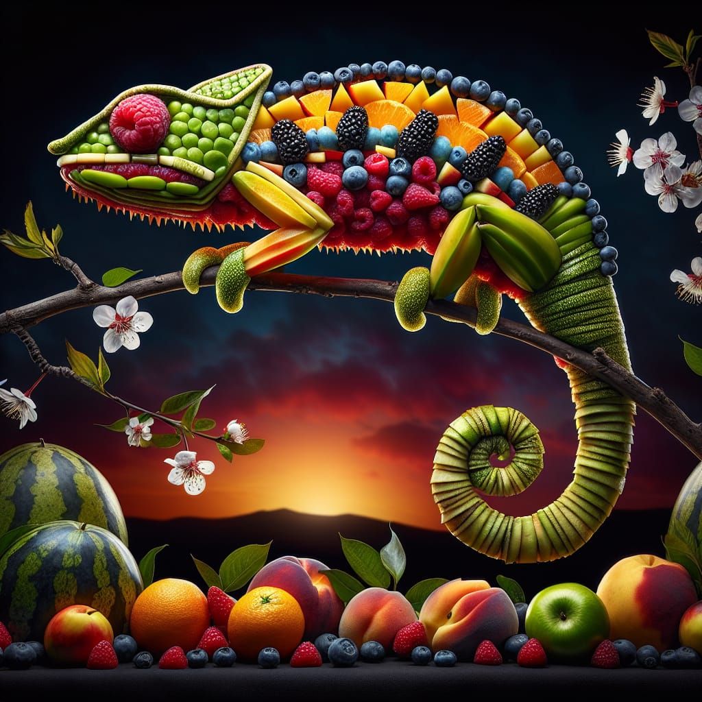 Chameleon made of fruits