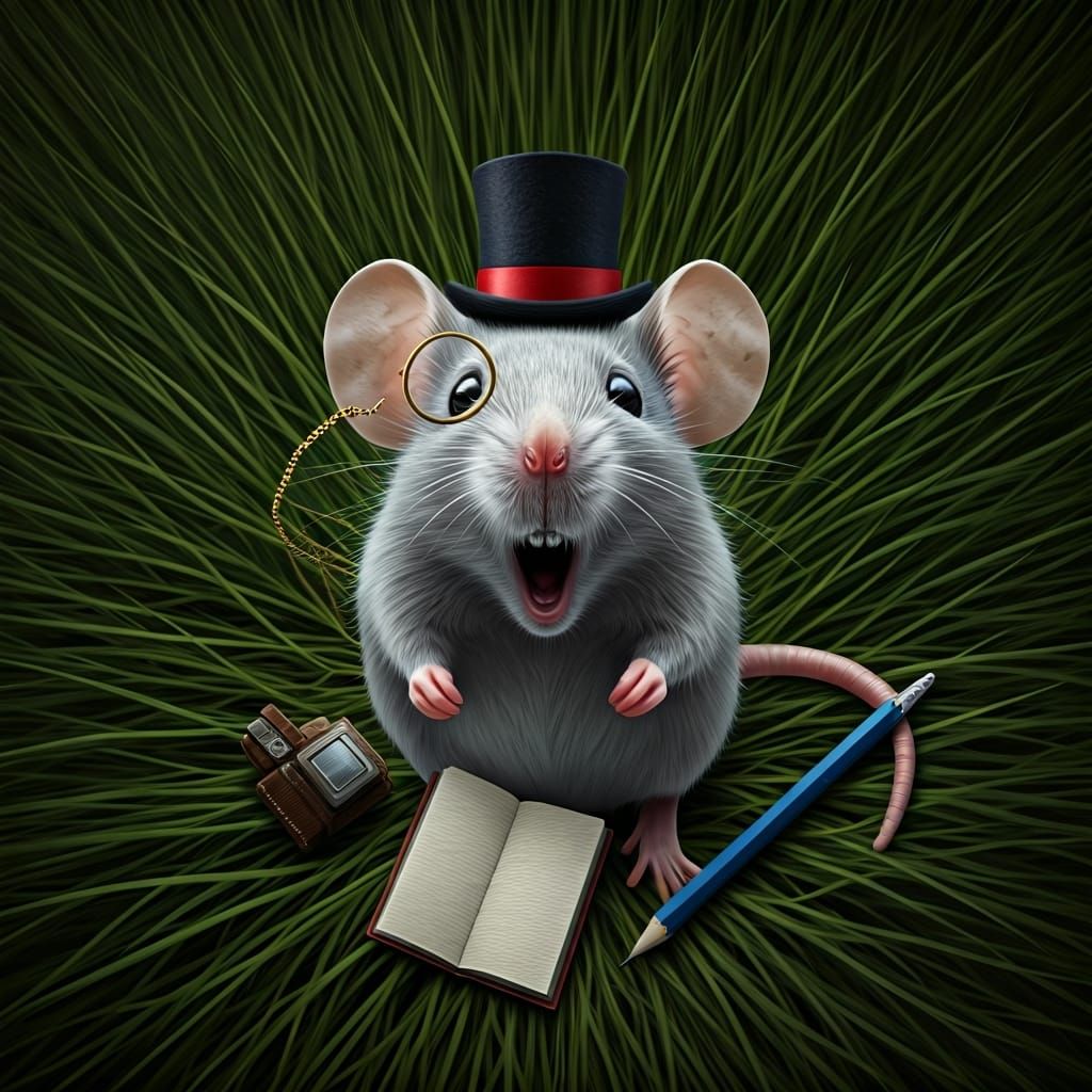 Terrified Mouse in Top Hat Loses Lab Journal