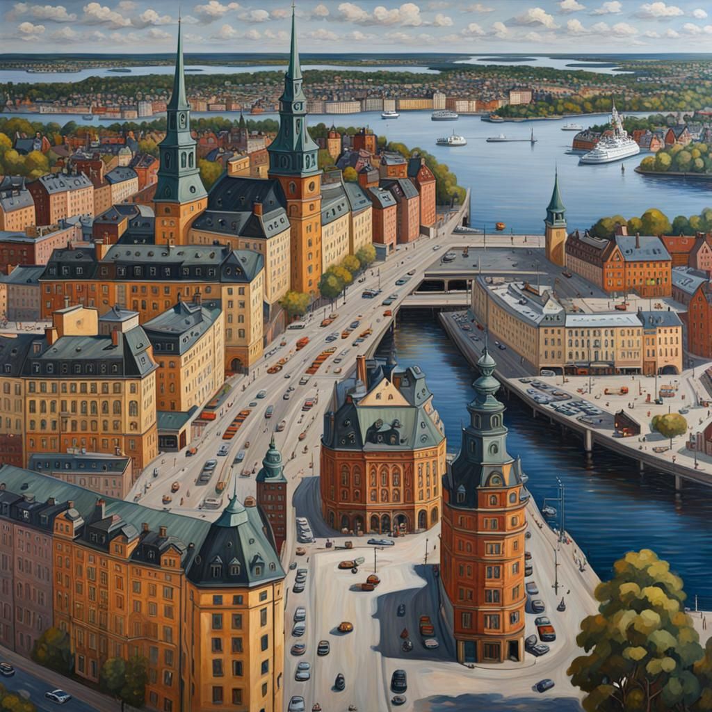 Stockholm Cityscape in Maximalist Oil Painting