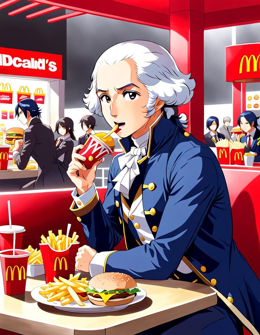 George Washington at McDonald's in Anime Style