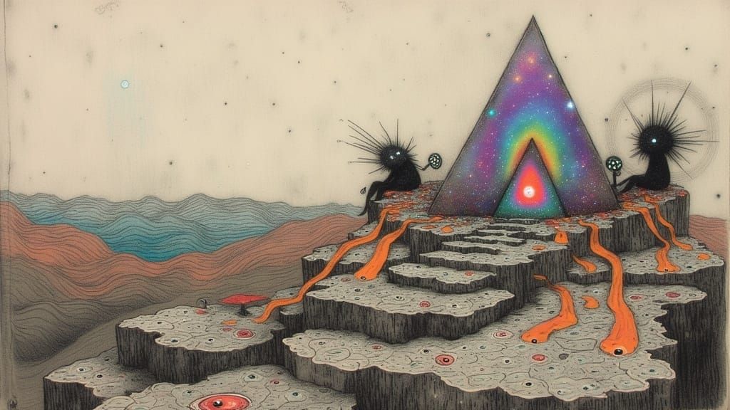 Dreamlike Crystal Landscapes in Watercolor Comic Card Art