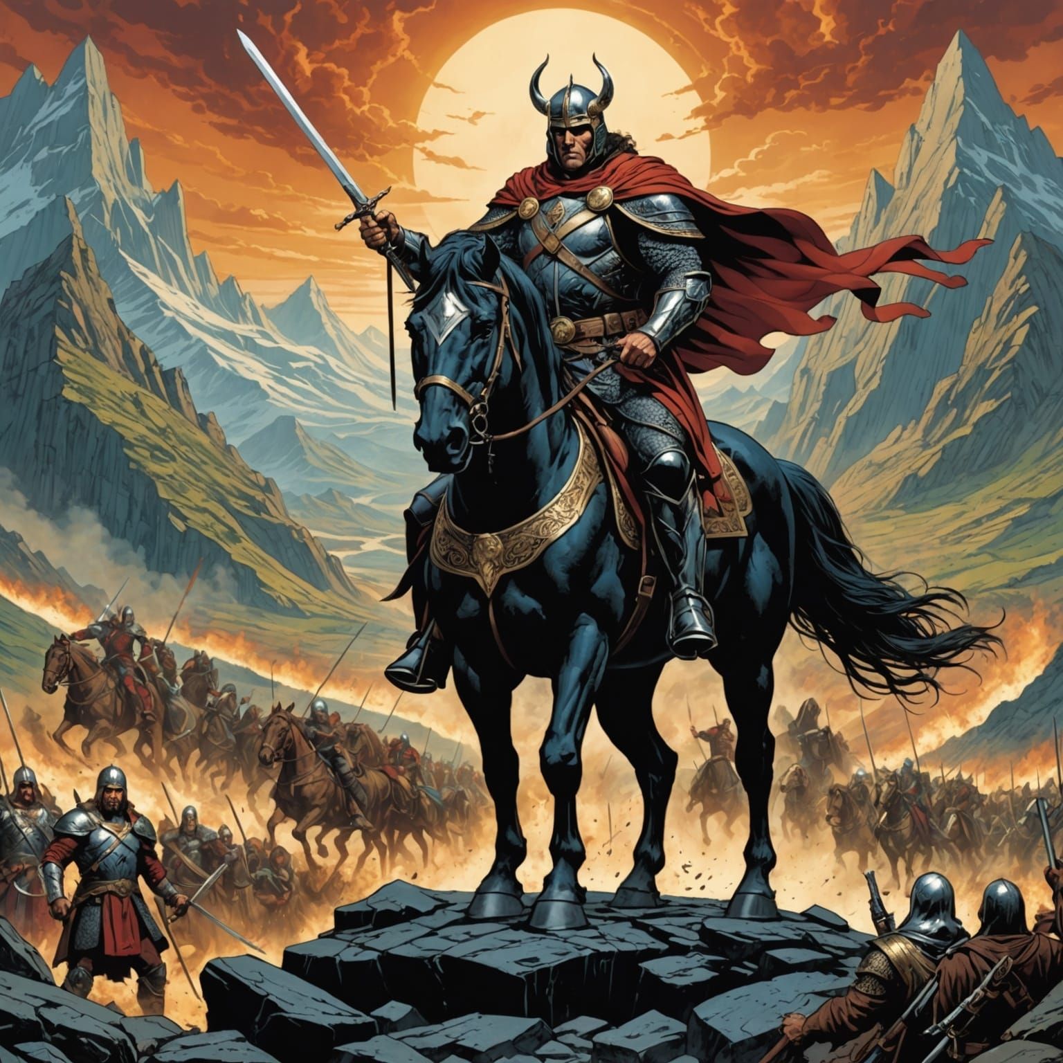 Conquest: Horseman Before Wealth, Throne, Kneeling Men