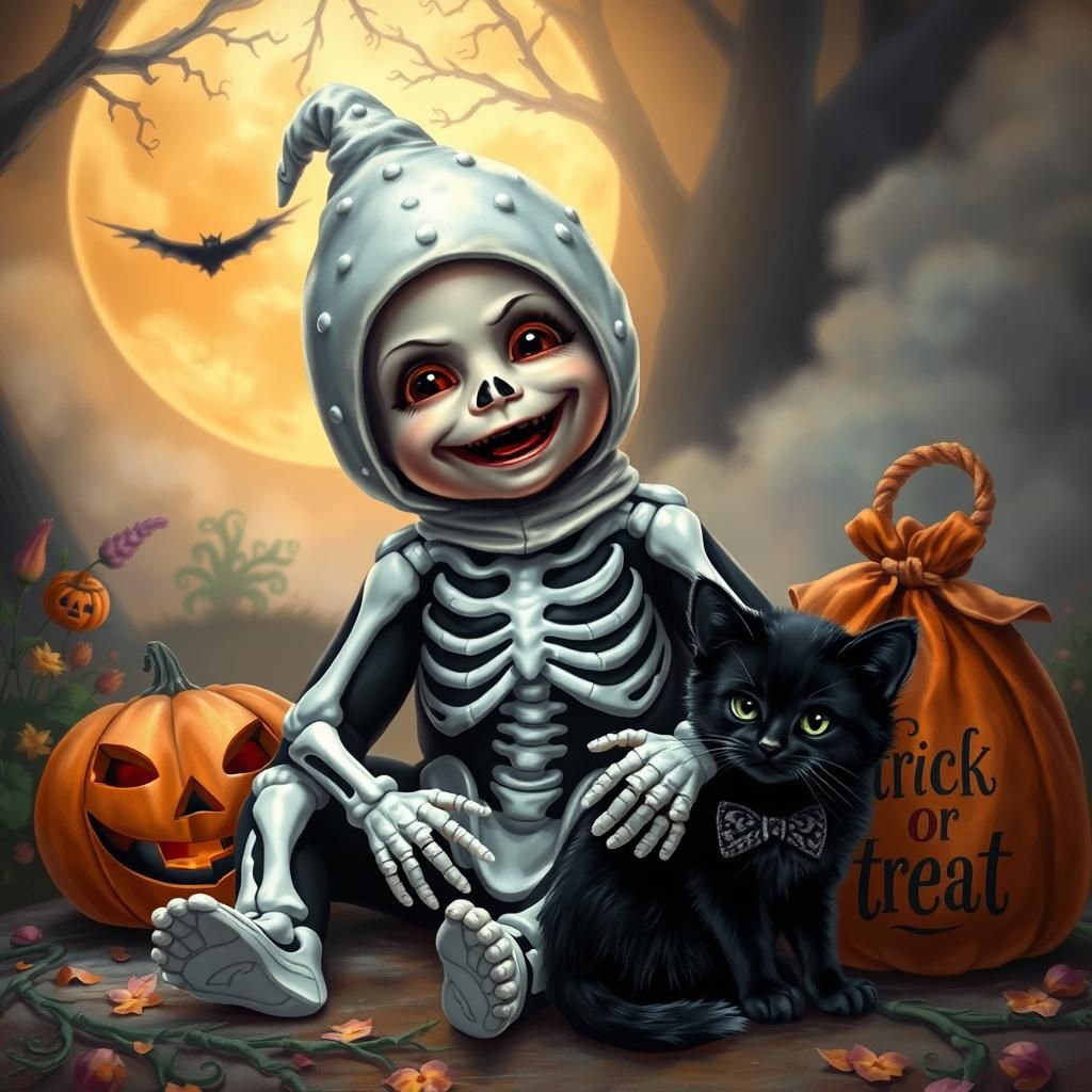 Baby Skeleton with Jack-o'-Lantern in Fantasy Style