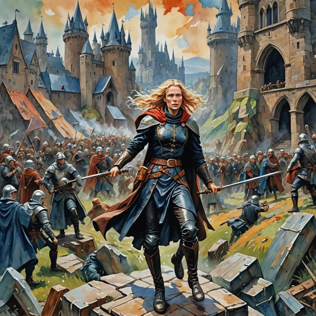 Giantess in Arthurian World: Gouache and Watercolor Style