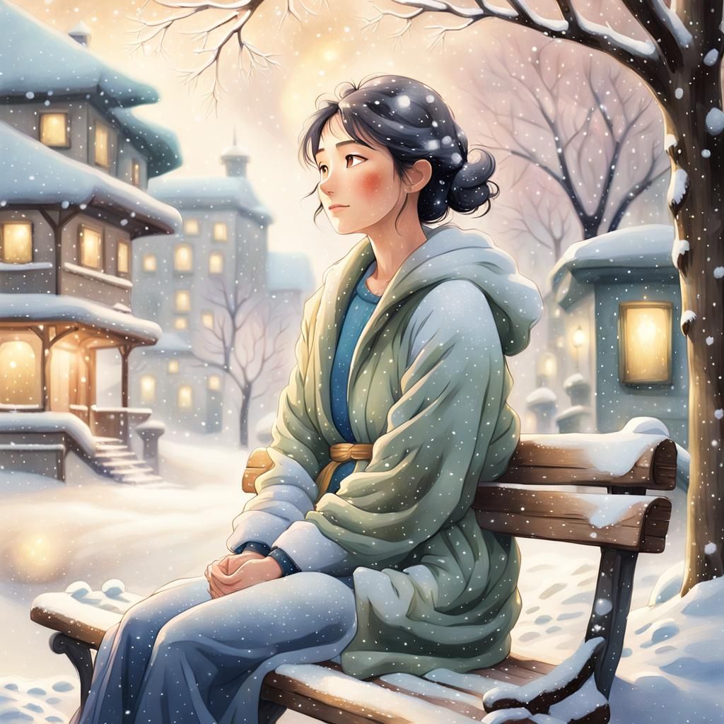 Serenity in Soft Focus: A Woman in Gentle Winter Hush