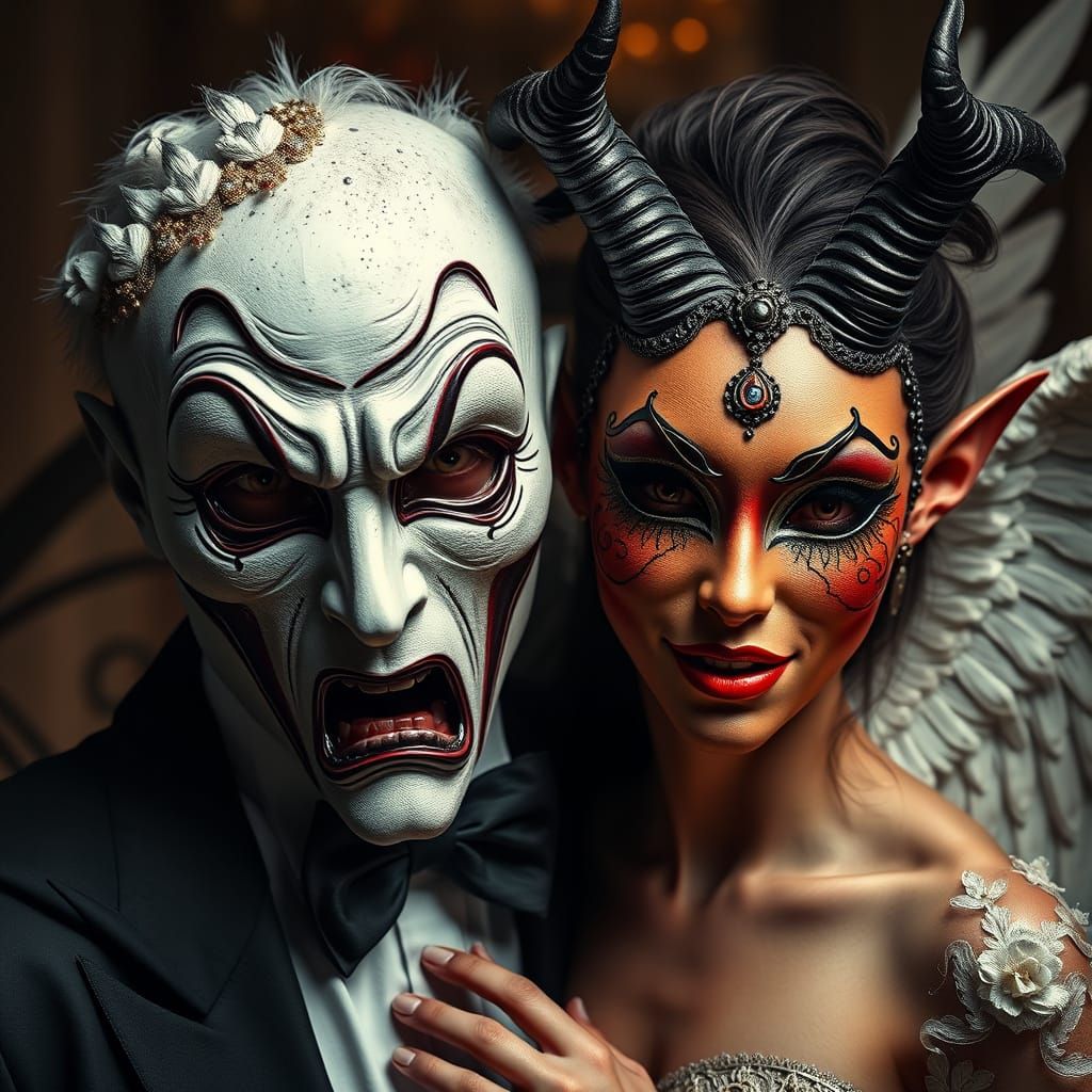 Comedy and Tragedy Masks at Masquerade Ball