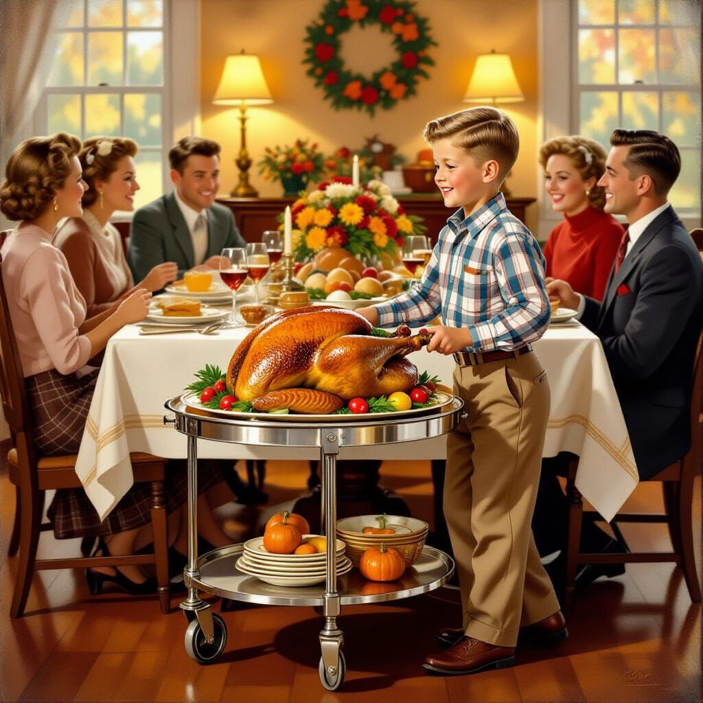 1950s Thanksgiving Feast with Roasted Turkey