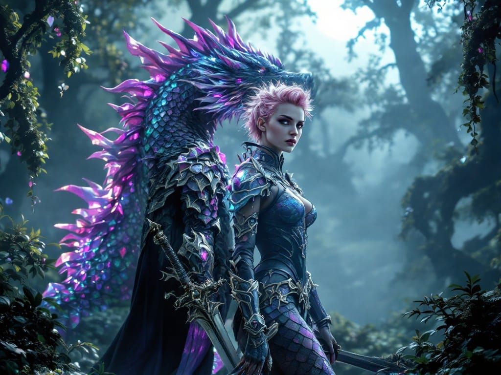 Ethereal Dragon Illuminated by Moonlight in a Mystical Fores...