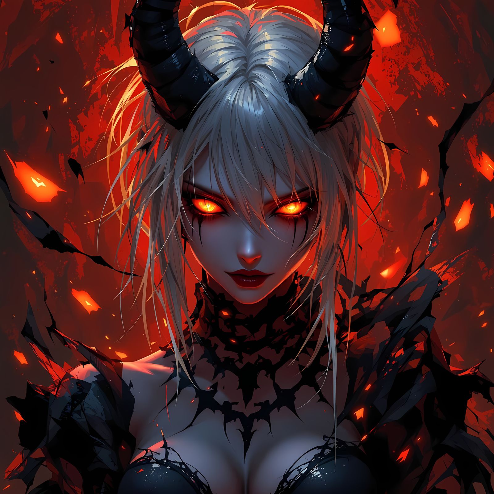 Anime Goddess Shines in Dark Orange Eyes