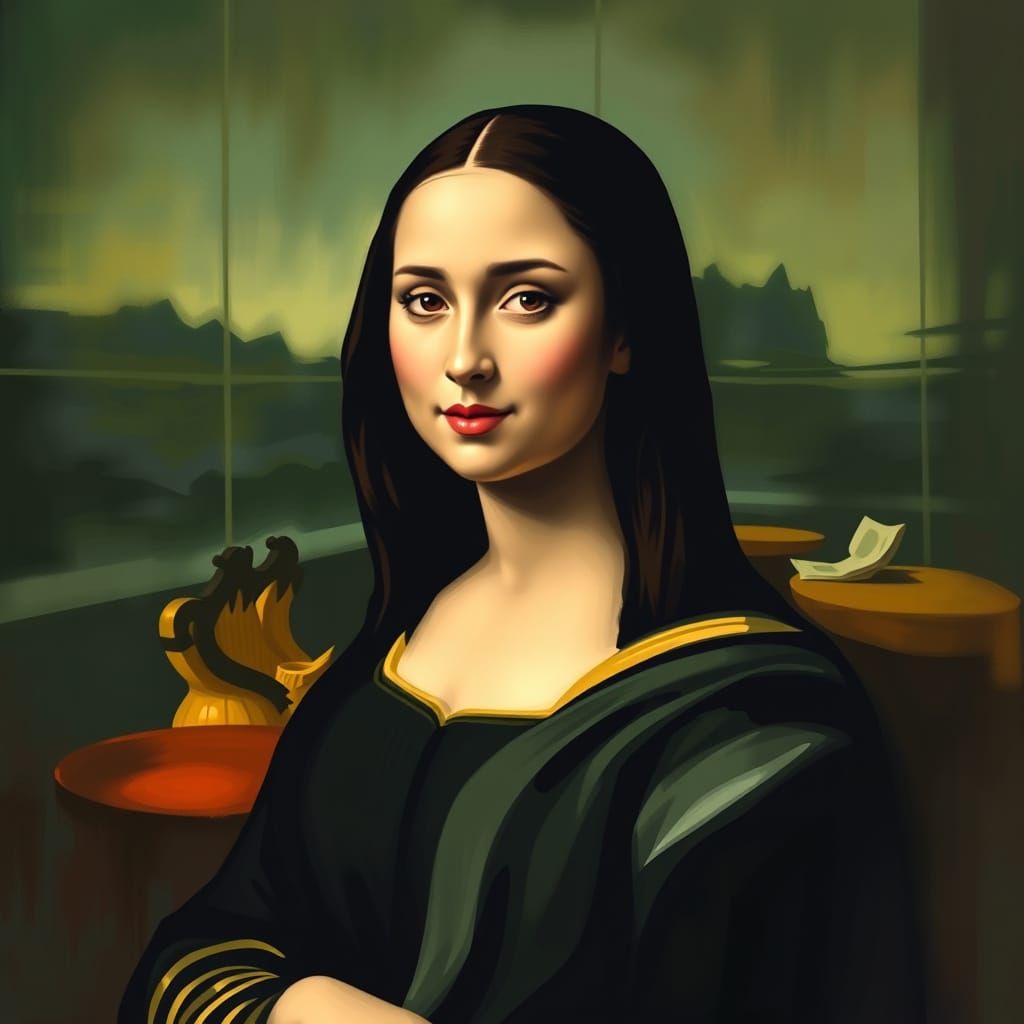Modern Mona Lisa in Cubist Style with Bokeh