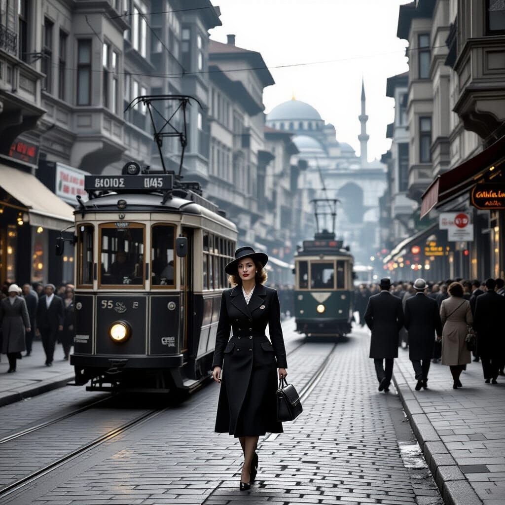 Istanbul Street Scene in Black and White