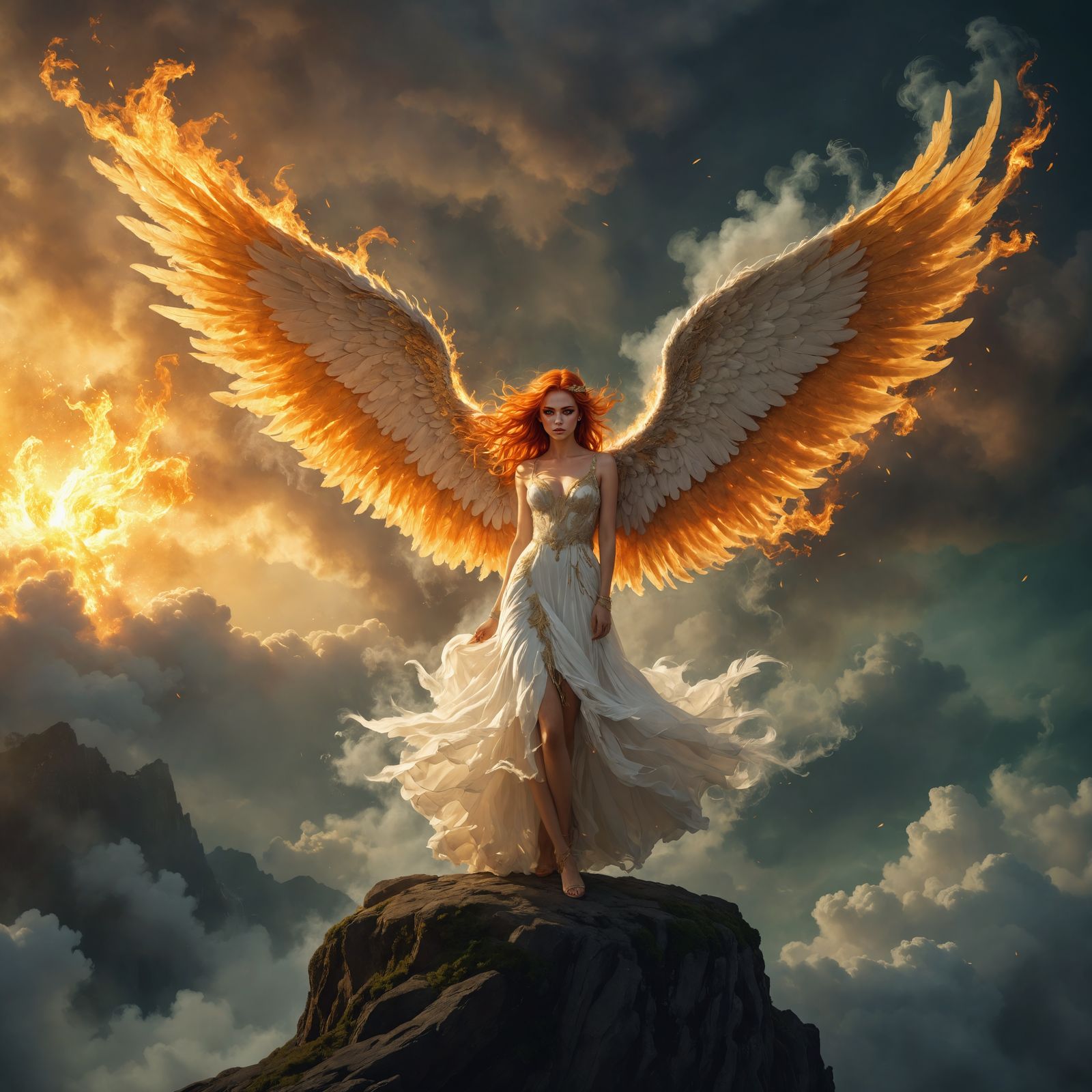 Fiery Angel-Demon Girl in a Digital Painting