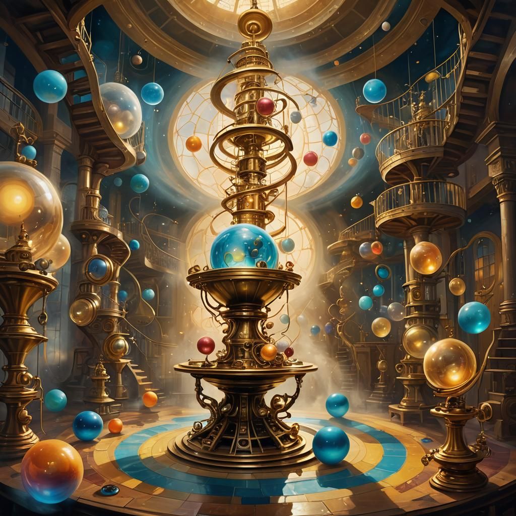 Archimedes in Dreamlike Lab: Surrealist Oil Painting