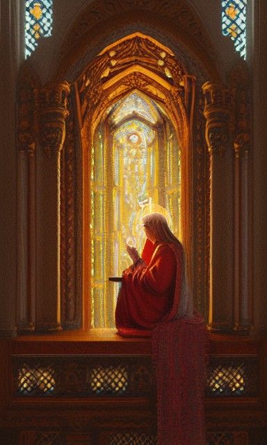 Saint Praying in Needlepoint Style